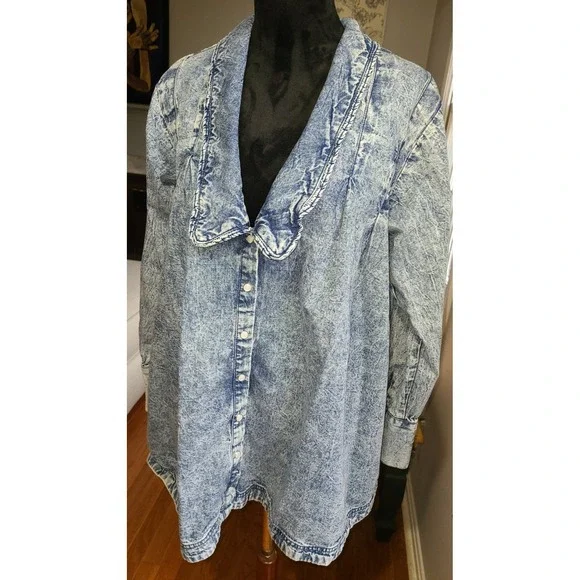 Free People Charlie Button Down Denim Shirt/Dress/Jacket Size Sm 100% Cotton - Picture 2 of 13